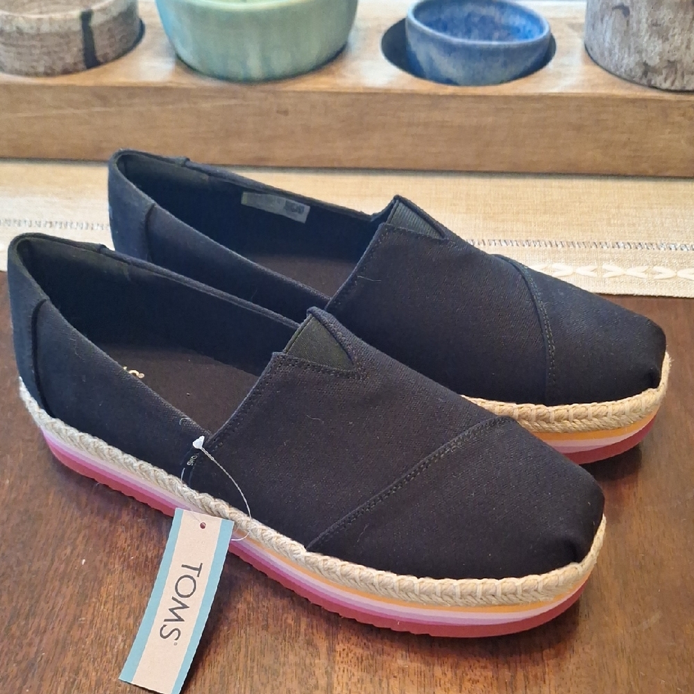 Toms Black Espadrille Slip-On Shoes